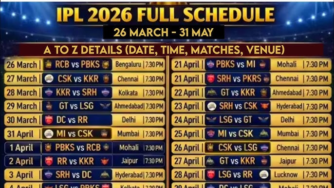 TATA IPL 2026 full match schedule and CSK timetable in Tamil